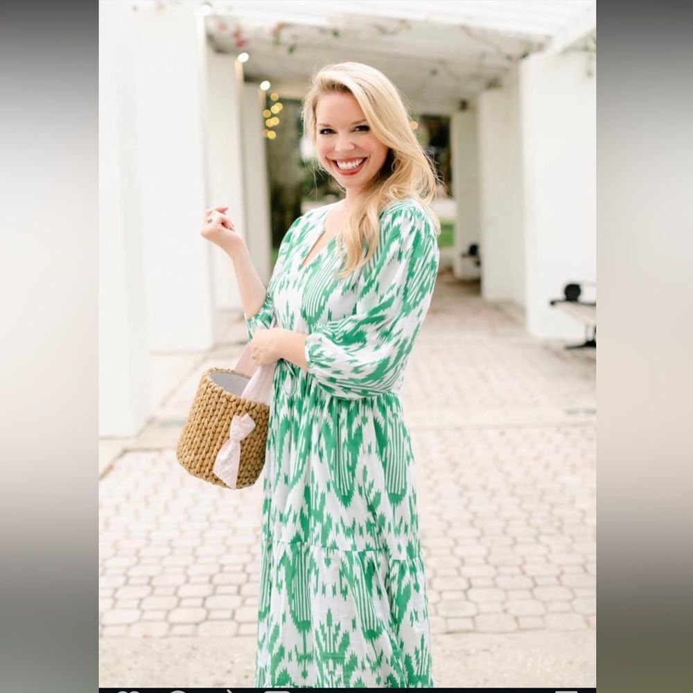 King + Pitt The Ferry Dress in Green Ikat